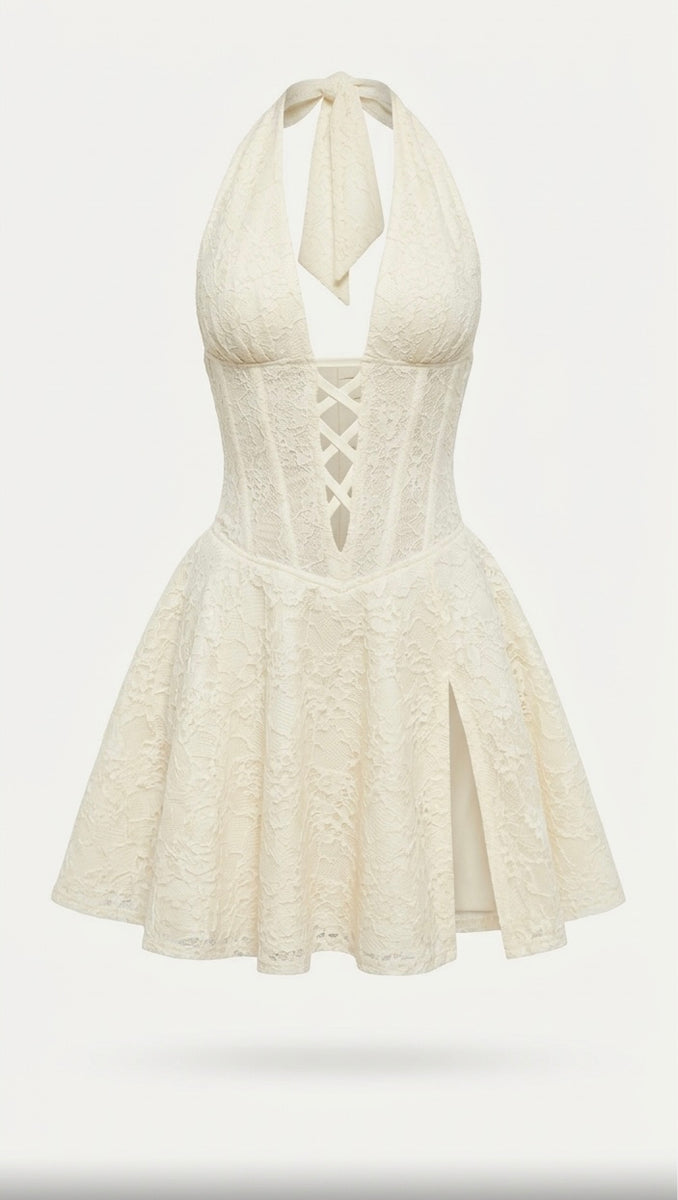 Poeme Ivory Mini Lace Dress