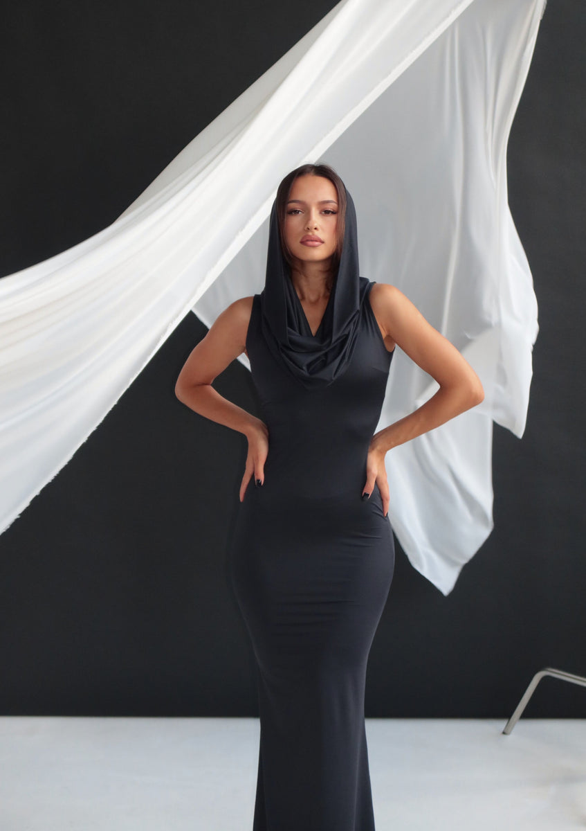 OMBRA Black Hooded Dress