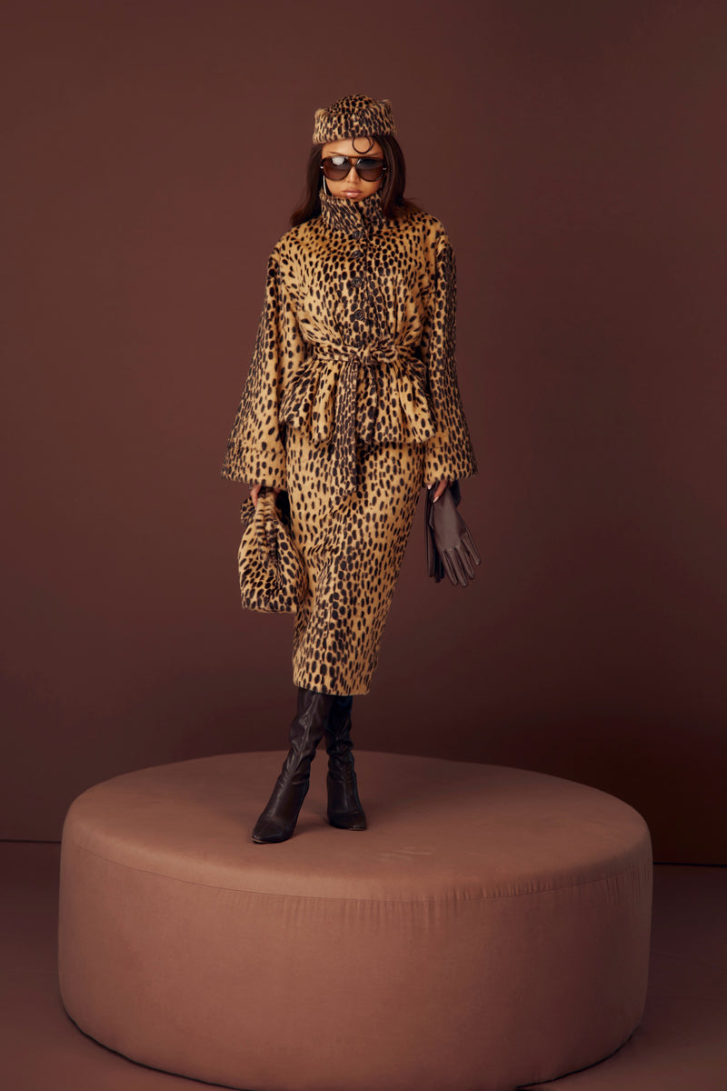 Cheetah Faux Fur Jacket & Skirt