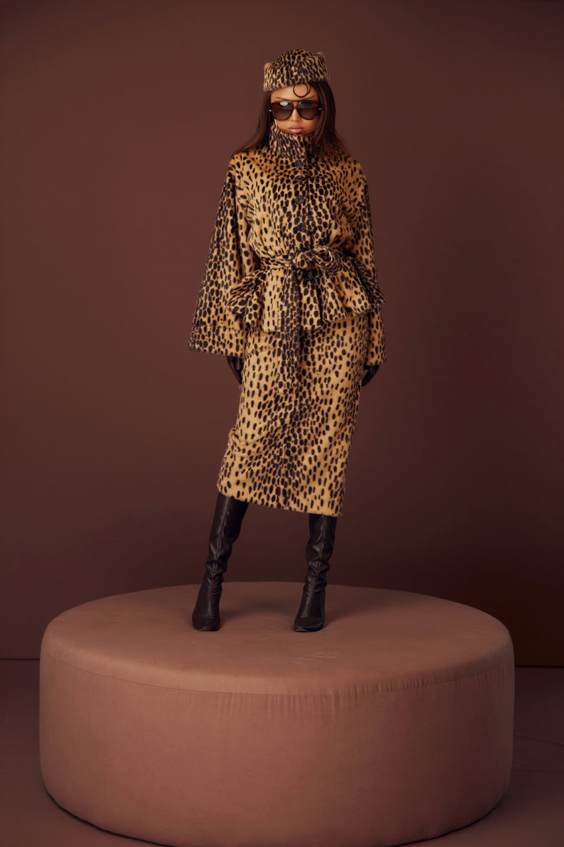 Cheetah Faux Fur Jacket & Skirt