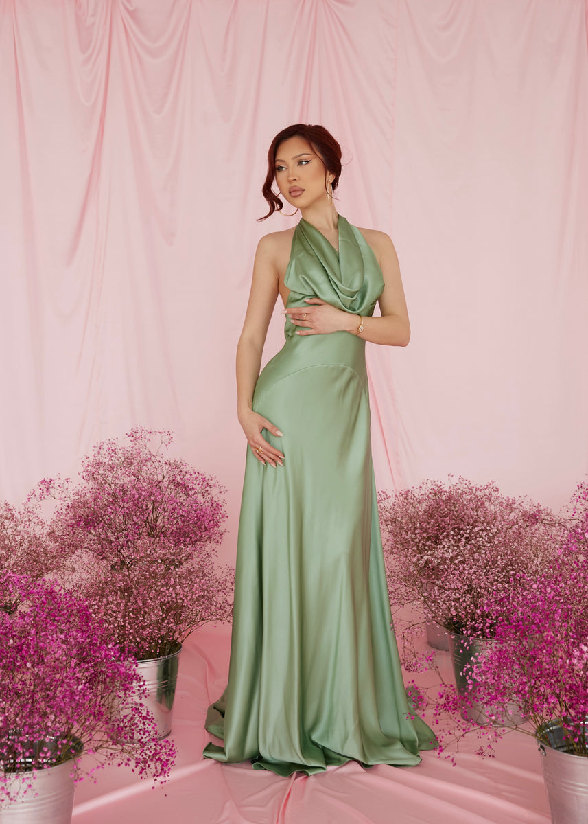 Mirage Silk Dress in Sage