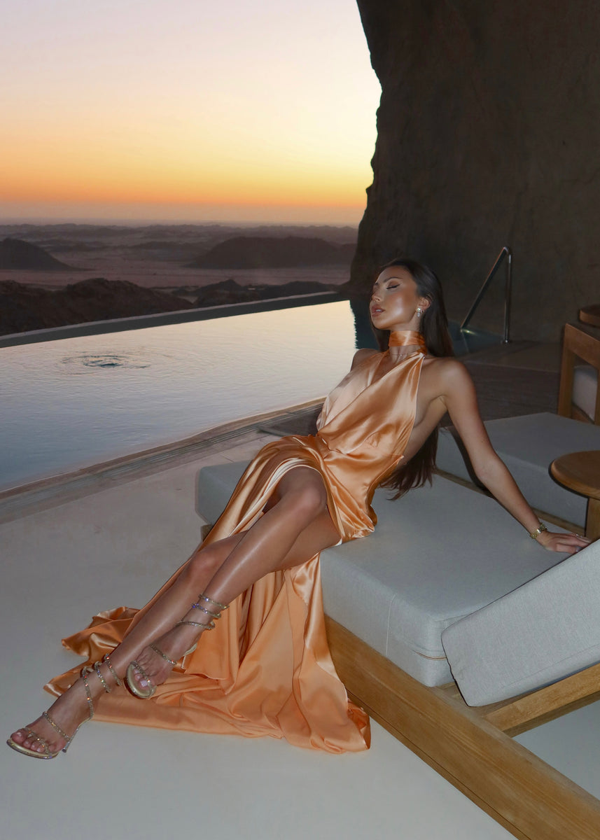Mirage Silk Dress in Peach