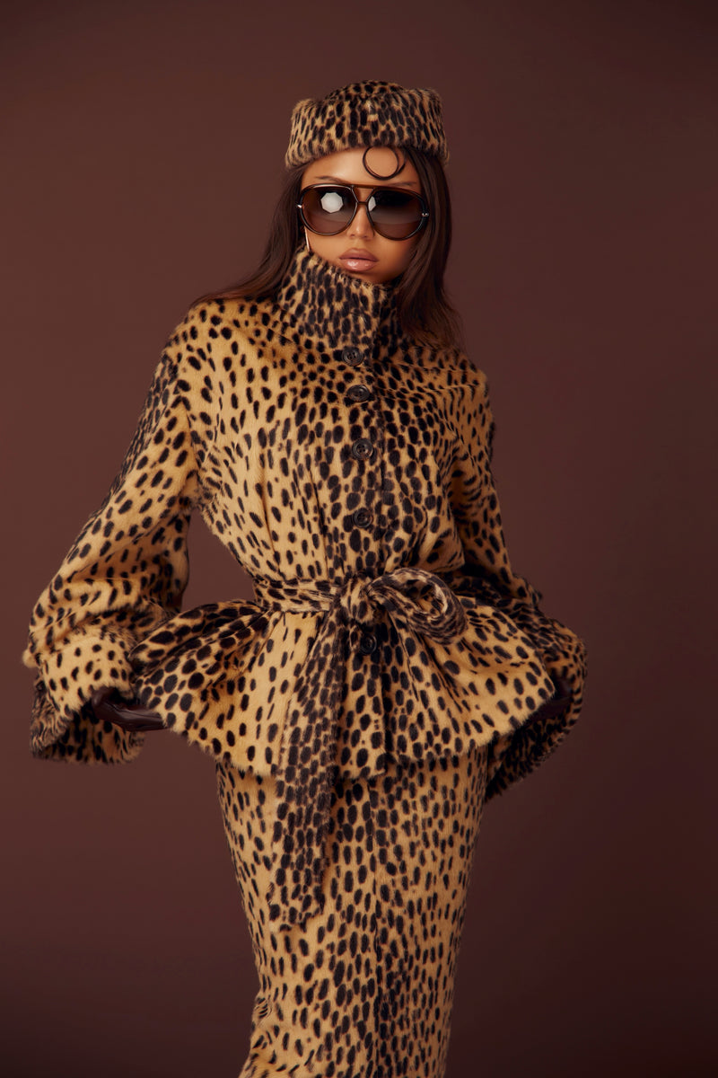 Cheetah Faux Fur Jacket & Skirt