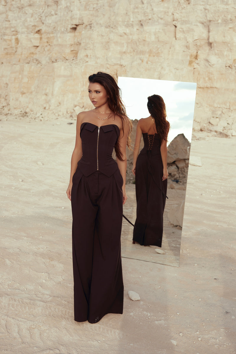 Chocolate Corset & Trousers Set