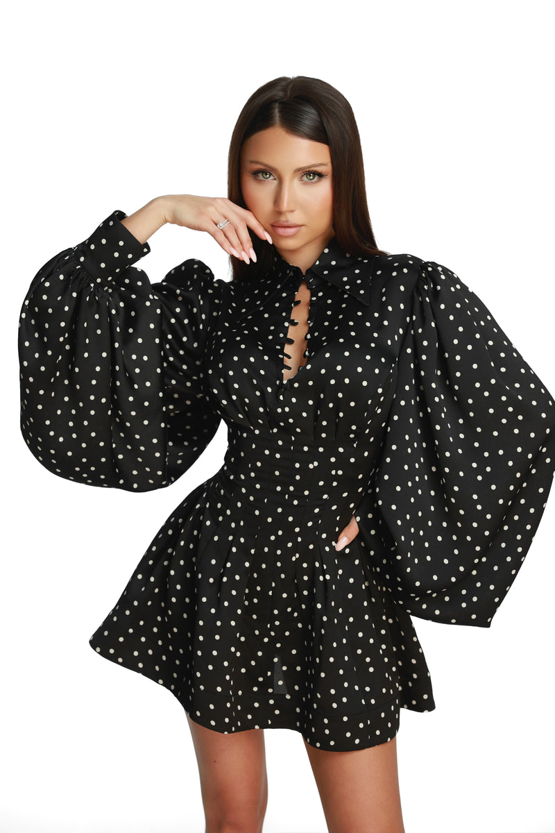 Brigitte Black Polka Dress