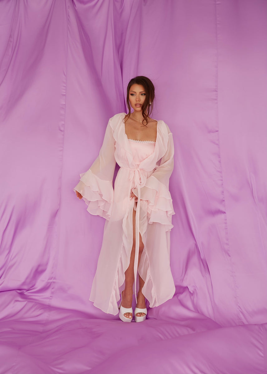 Rosé Ruffle Silk Robe