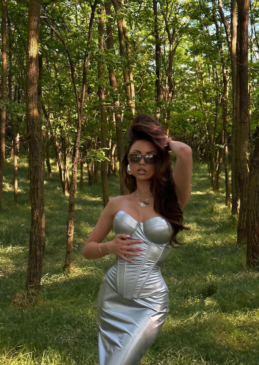 Malliny Silver Latex Corset Top