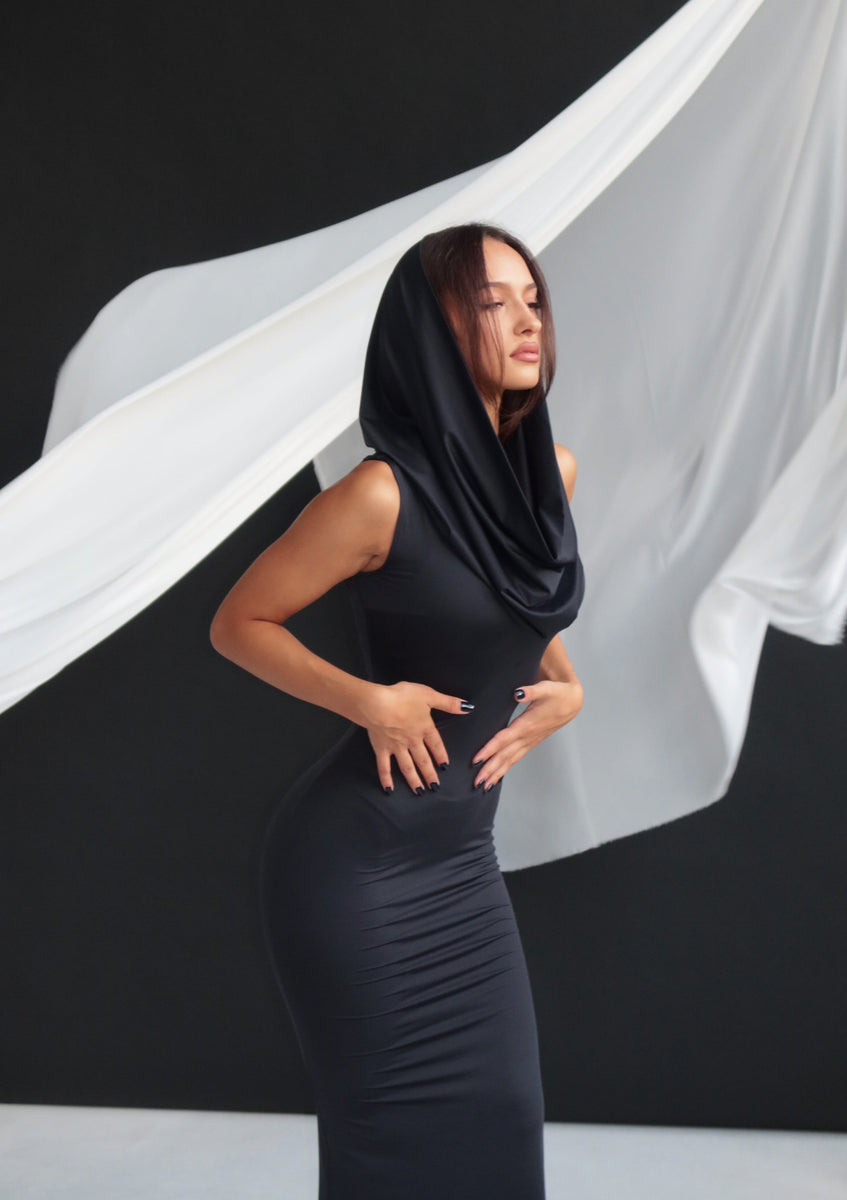 OMBRA Black Hooded Dress