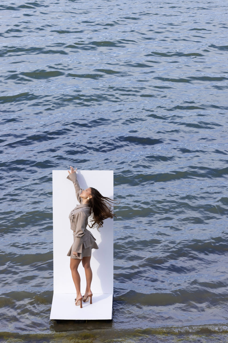 Tailored Jacket & Skirt Set in Taupe Beige