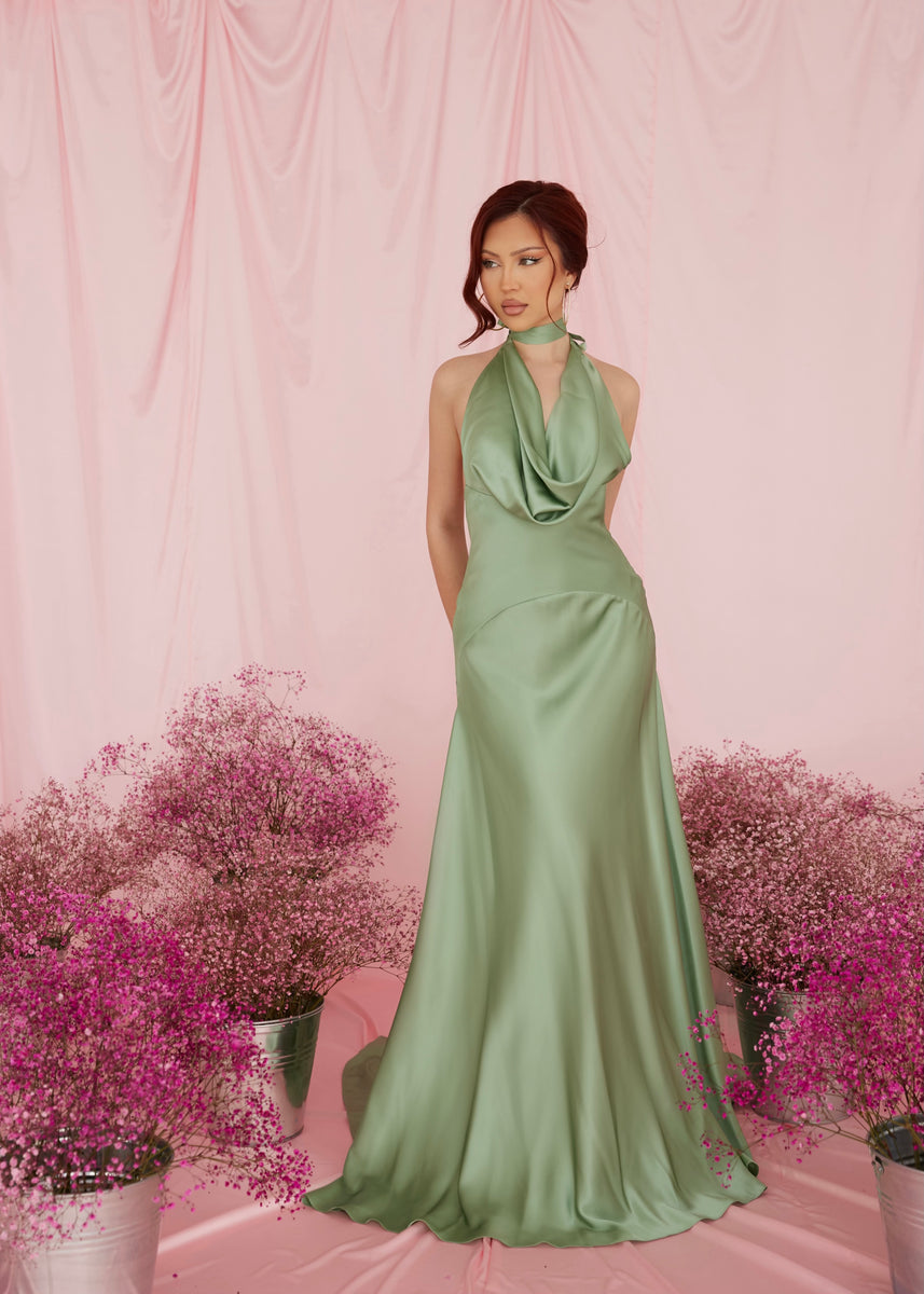 Mirage Silk Dress in Sage