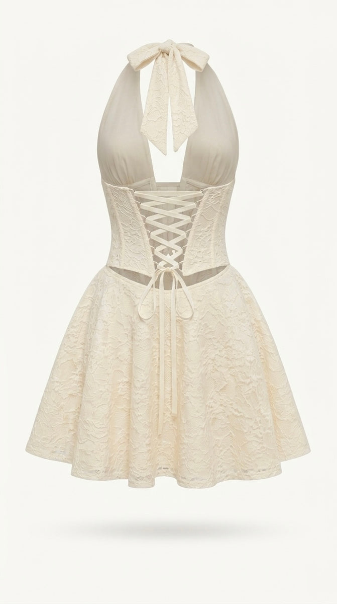 Poeme Ivory Mini Lace Dress