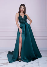 Load image into Gallery viewer, EMERALD GREEN Long Sequin and Duchesse Dress