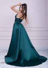 Load image into Gallery viewer, EMERALD GREEN Long Sequin and Duchesse Dress