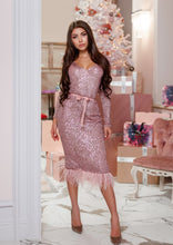 Load image into Gallery viewer, MALLINY ICON Pink Sequin Long Sleeves Midi Dress