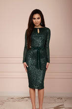 Load image into Gallery viewer, Emerald Green Sequin Midi Dress