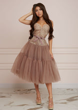 Load image into Gallery viewer, Nude & Gold Midi Tulle Dress