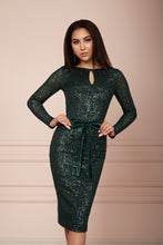 Load image into Gallery viewer, Emerald Green Sequin Midi Dress