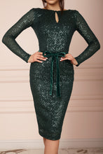 Load image into Gallery viewer, Emerald Green Sequin Midi Dress