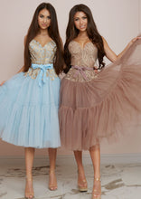 Load image into Gallery viewer, Nude & Gold Midi Tulle Dress