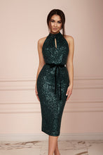 Load image into Gallery viewer, Emerald Open Back Sequin Midi Dress