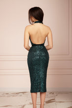 Load image into Gallery viewer, Emerald Open Back Sequin Midi Dress