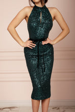 Load image into Gallery viewer, Emerald Open Back Sequin Midi Dress