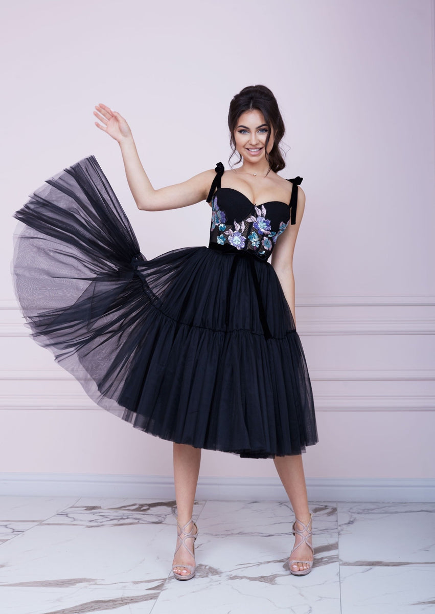 THE ONE Black Midi Tulle Dress