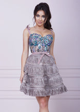 Load image into Gallery viewer, SWEETHEART Pink Cappuccino Bustier Midi Fringe A-line Dress
