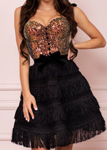 Load image into Gallery viewer, SWEETHEART Chameleon Bustier Midi Fringe A-line Dress