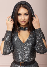 Load image into Gallery viewer, DUBAI Petrol-Blue Sequin Godet Long Dress