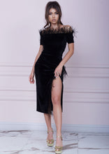 Load image into Gallery viewer, OLD HOLLYWOOD Black Velvet Midi Dress