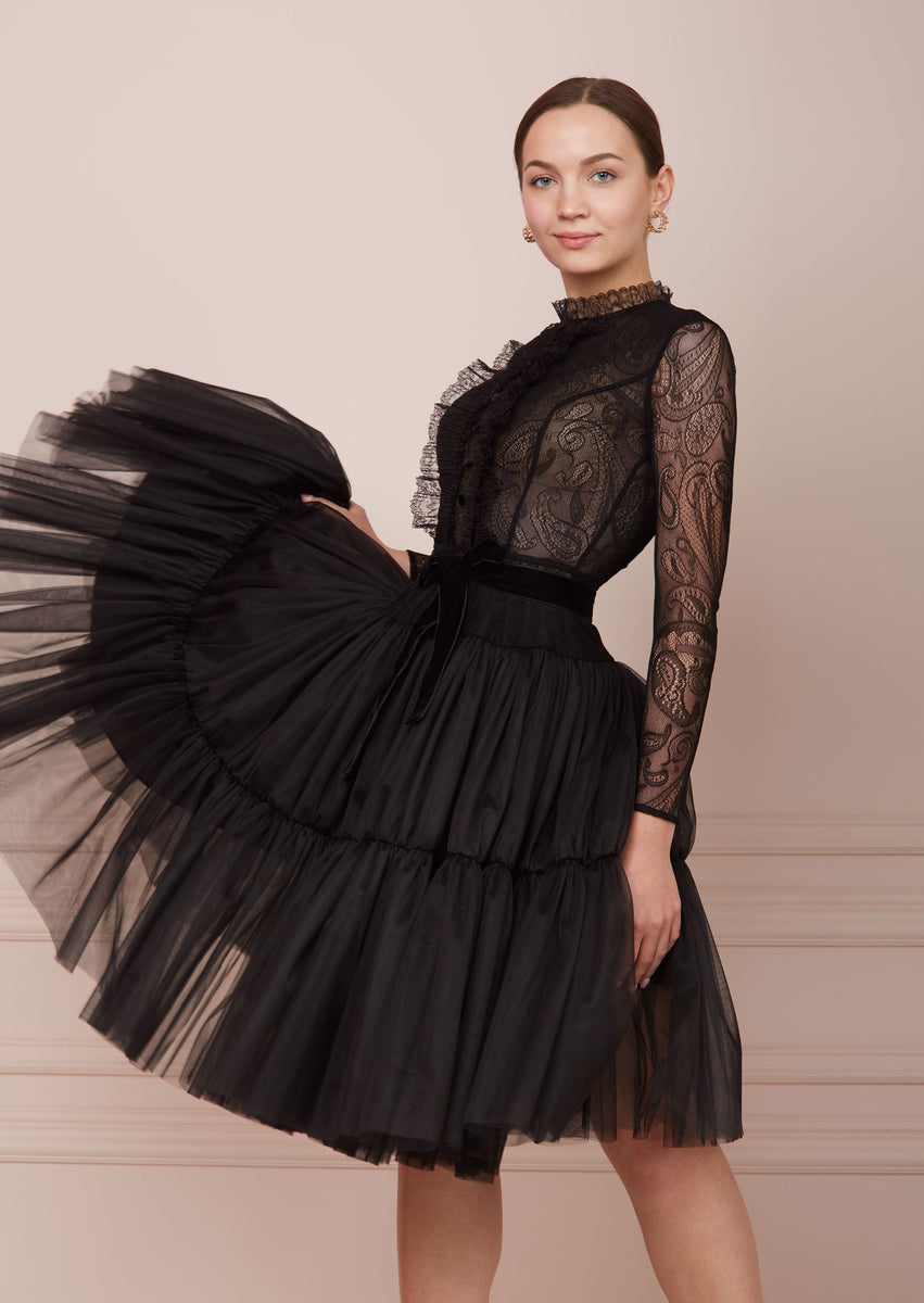PARIS Black Tulle Midi Dress