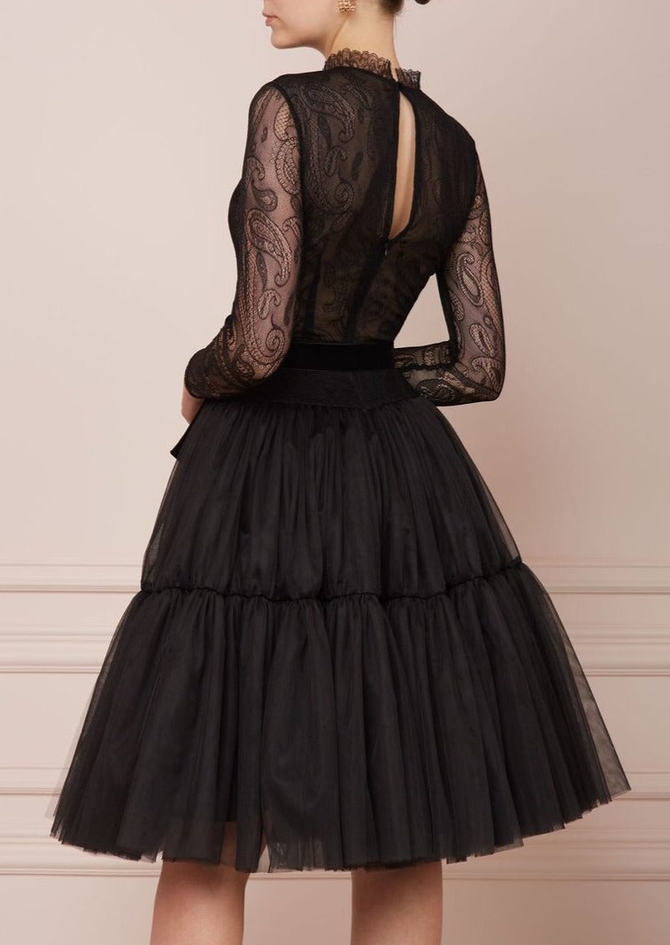 PARIS Black Tulle Midi Dress