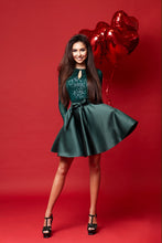 Load image into Gallery viewer, Emerald Green Sequin Midi A-line Dress