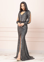 Load image into Gallery viewer, DUBAI Petrol-Blue Sequin Godet Long Dress
