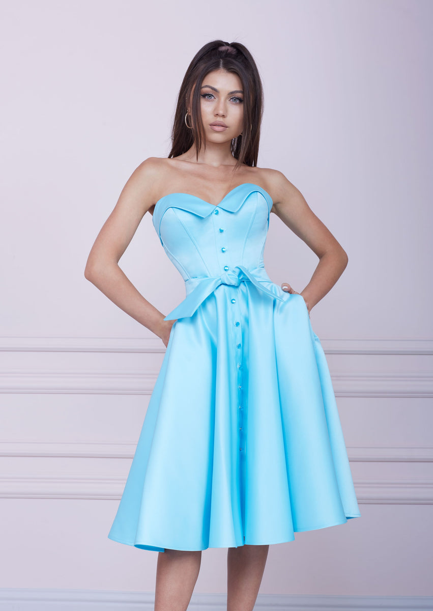 aqua blue midi dress Aqua La Lune Drape Midi Dress main image 0