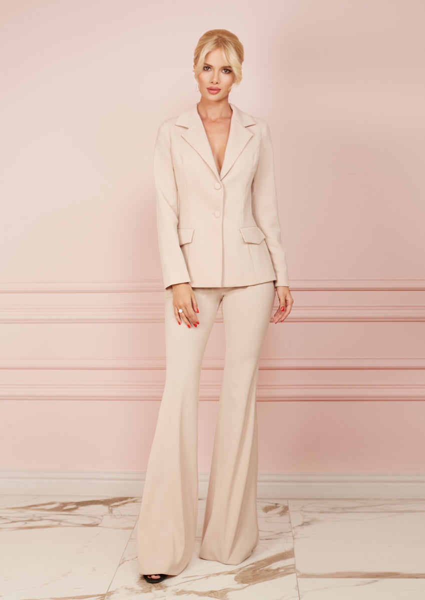 Beige Single-Breasted Slim Fit Jacket