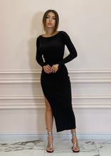 Load image into Gallery viewer, Carbon Black Knit Midi Dress with High Leg Split