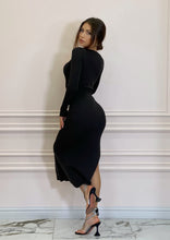 Load image into Gallery viewer, Carbon Black Knit Midi Dress with High Leg Split