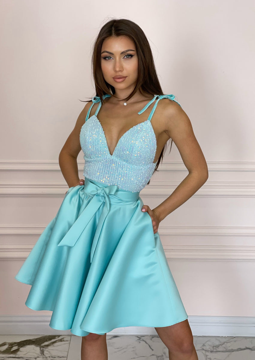 AQUA Blue Midi Sequin And Duchesse Dress  Malliny