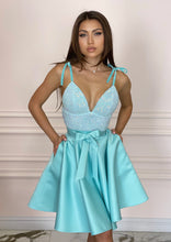 Load image into Gallery viewer, AQUA Blue Midi Sequin And Duchesse Dress