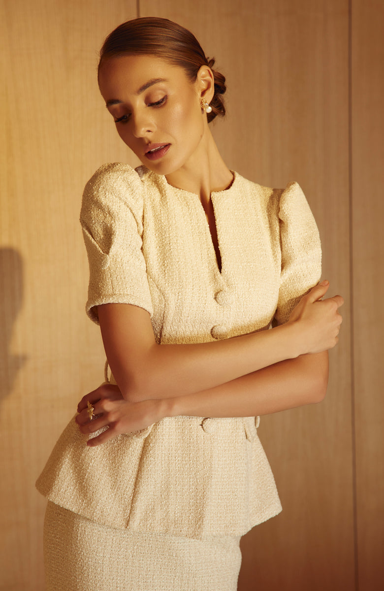 Elle Cream Tweed Jacket & Skirt Set