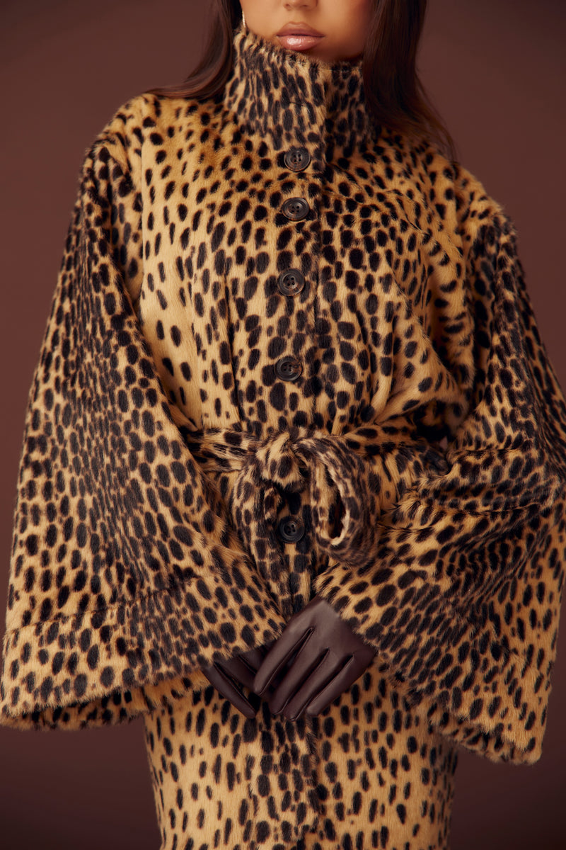Cheetah Faux Fur Jacket & Skirt