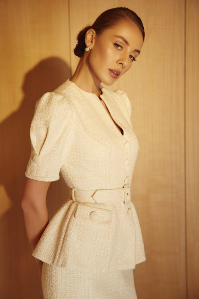 Elle Cream Tweed Jacket & Skirt Set