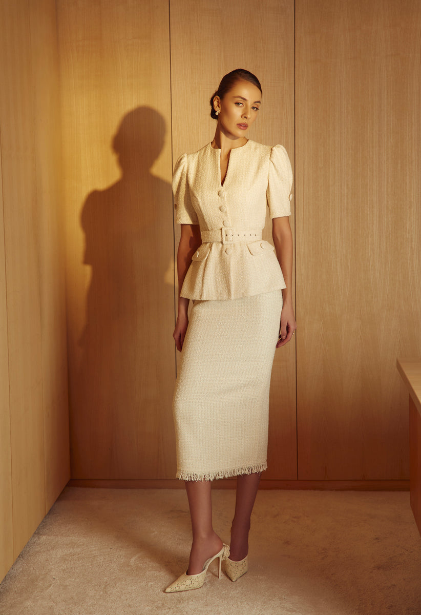 Elle Cream Tweed Jacket & Skirt Set