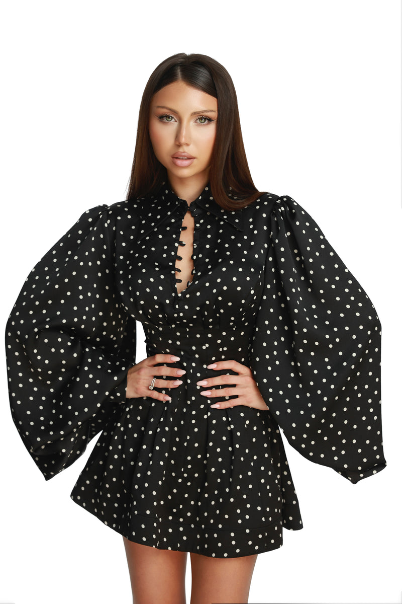 Brigitte Black Polka Dress