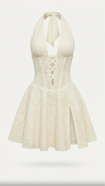Poeme Ivory Mini Lace Dress