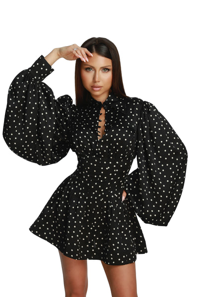 Brigitte Black Polka Dress