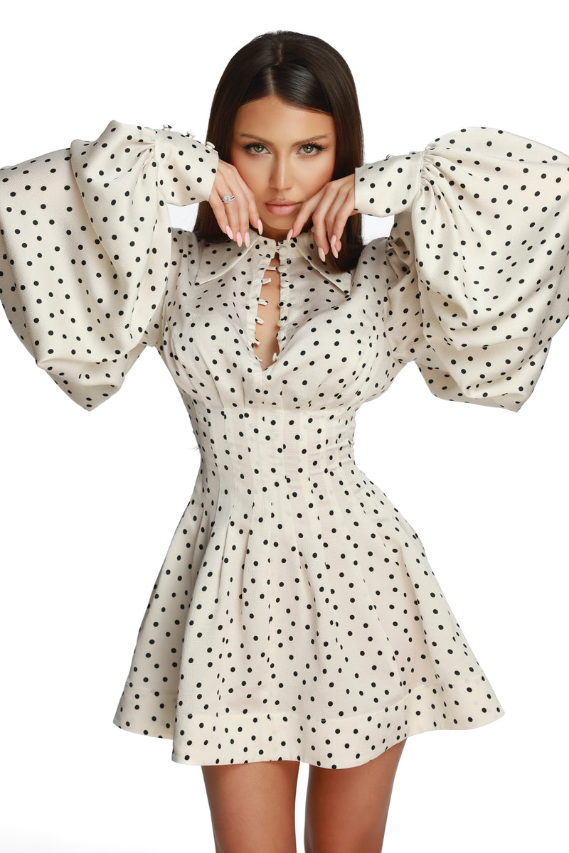 Brigitte White Polka Dress