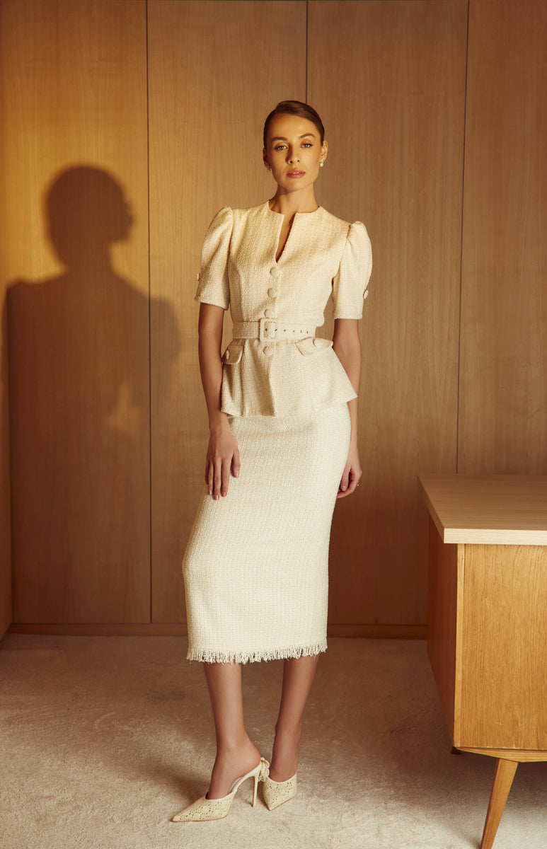 Elle Cream Tweed Jacket & Skirt Set